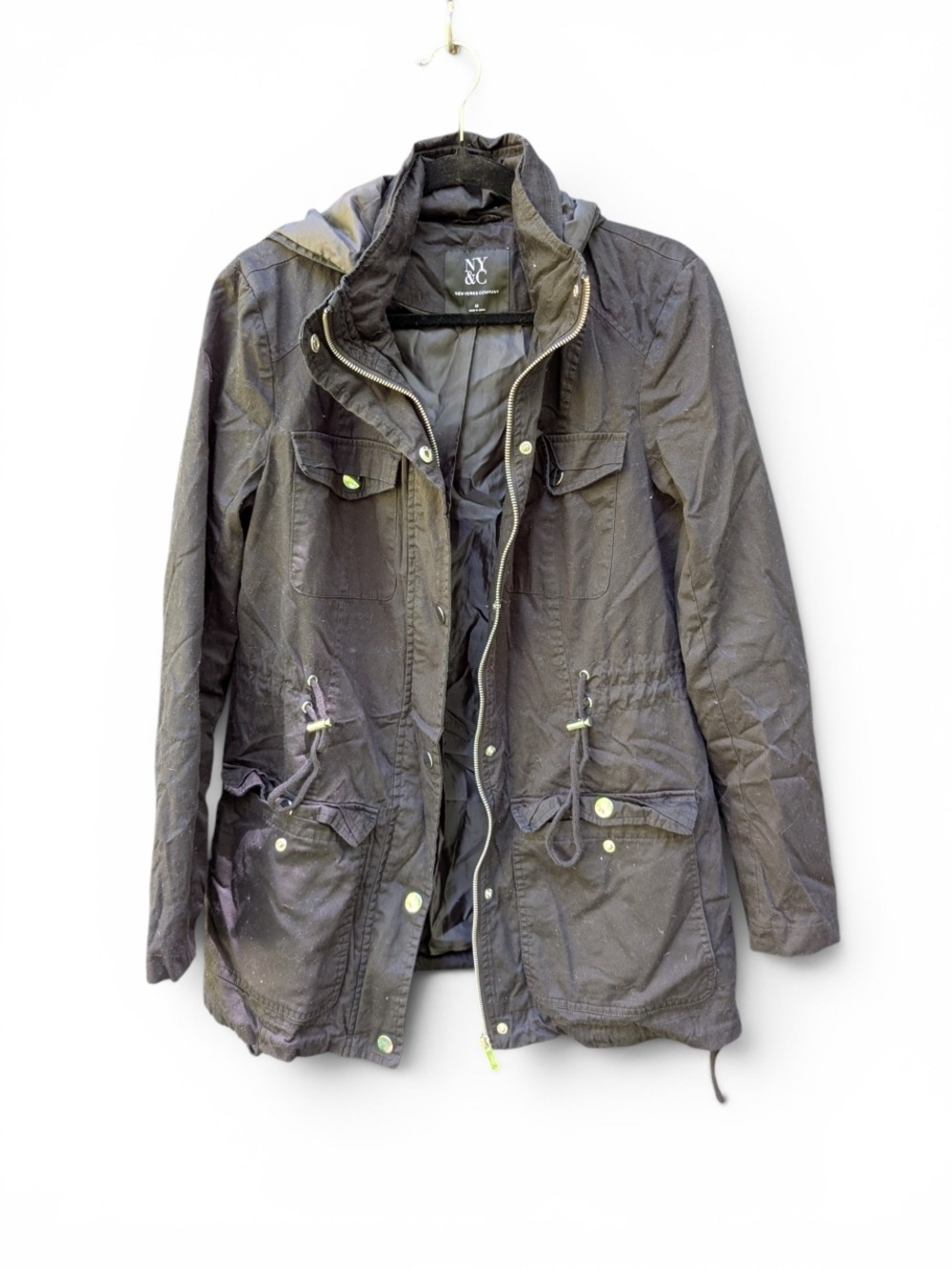 New York & Company Charcoal Hooded Utility Jacket